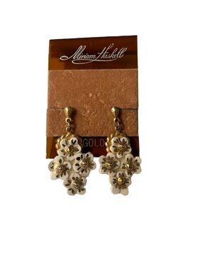 Miriam Haskell Vintage Rare 14k Gold Post Floral Cluster Earrings